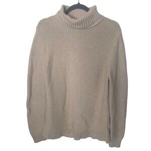 J.Crew Wool Blend Turtleneck Sweater Womens L Beige Tan Knit Granola Fisherman